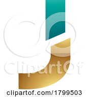 Poster, Art Print Of Persian Green And Gold Glossy Split Shaped Letter J Icon