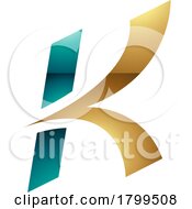 Poster, Art Print Of Persian Green And Golden Glossy Italic Arrow Shaped Letter K Icon
