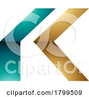 Poster, Art Print Of Persian Green And Golden Glossy Folded Letter K Icon