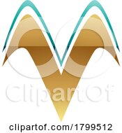 Poster, Art Print Of Persian Green And Gold Glossy Wing Shaped Letter V Icon