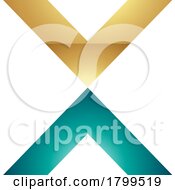 Poster, Art Print Of Persian Green And Gold Glossy V Shaped Letter X Icon