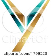 Persian Green And Gold Glossy Uppercase Letter Y Icon