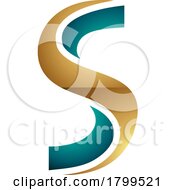 Poster, Art Print Of Persian Green And Gold Glossy Twisted Shaped Letter S Icon