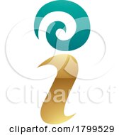 Persian Green And Gold Glossy Swirly Letter I Icon