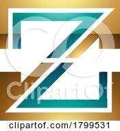 Poster, Art Print Of Persian Green And Gold Glossy Striped Shaped Letter Z Icon