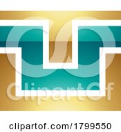 Persian Green And Gold Glossy Rectangle Shaped Letter U Icon