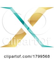 Poster, Art Print Of Persian Green And Gold Glossy Pointy Tipped Letter X Icon