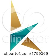 Poster, Art Print Of Persian Green And Gold Glossy Letter K Icon With Triangles