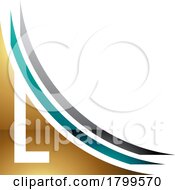 Persian Green And Gold Glossy Letter L Icon With Layers