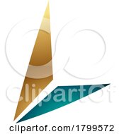 Persian Green And Gold Glossy Letter L Icon With Triangles