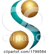 Poster, Art Print Of Persian Green And Gold Glossy Letter S Icon With Spheres