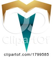 Persian Green And Gold Glossy Letter T Icon With Pointy Tips