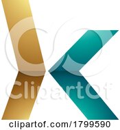 Persian Green And Gold Glossy Lowercase Arrow Shaped Letter K Icon