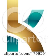 Poster, Art Print Of Persian Green And Gold Glossy Lowercase Letter K Icon With Overlapping Paths