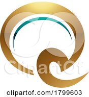 Persian Green And Gold Glossy Hook Shaped Letter Q Icon