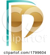Persian Green And Gold Glossy Layered Letter P Icon