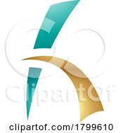 Persian Green And Gold Glossy Letter H Icon With Spiky Lines