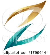 Persian Green And Gold Glossy Fire Shaped Letter Z Icon