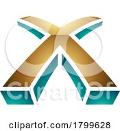 Poster, Art Print Of Persian Green And Gold Glossy 3d Shaped Letter X Icon