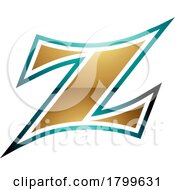 Poster, Art Print Of Persian Green And Gold Glossy Arc Shaped Letter Z Icon