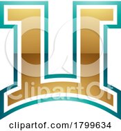 Poster, Art Print Of Persian Green And Gold Glossy Arch Shaped Letter U Icon