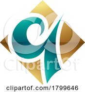 Poster, Art Print Of Persian Green And Gold Glossy Diamond Shaped Letter Q Icon