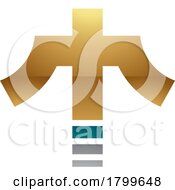 11/21/2023 - Persian Green And Gold Glossy Cross Shaped Letter T Icon
