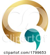 Poster, Art Print Of Persian Green And Gold Glossy Comma Shaped Letter Q Icon