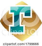 11/21/2023 - Persian Green And Gold Glossy Bulged Square Shaped Letter R Icon