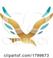 Poster, Art Print Of Persian Green And Gold Glossy Bird Shaped Letter V Icon