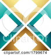 Poster, Art Print Of Persian Green And Gold Glossy Arrow Square Shaped Letter X Icon