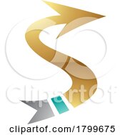 Poster, Art Print Of Persian Green And Gold Glossy Arrow Shaped Letter S Icon