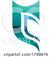 Poster, Art Print Of Persian Green And Blue Glossy Half Shield Shaped Letter C Icon