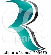11/21/2023 - Persian Green And Black Glossy Wavy Shaped Letter R Icon