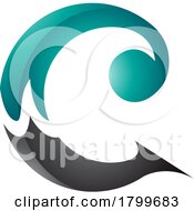 11/21/2023 - Persian Green And Black Glossy Round Curly Letter C Icon