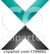 Poster, Art Print Of Persian Green And Black Glossy V Shaped Letter X Icon
