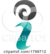 Persian Green And Black Glossy Swirly Letter I Icon