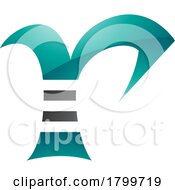 Persian Green And Black Glossy Striped Letter R Icon