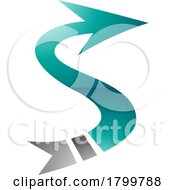 Persian Green And Black Glossy Arrow Shaped Letter S Icon
