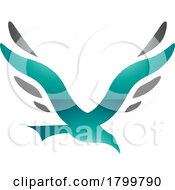 Persian Green And Black Glossy Bird Shaped Letter V Icon