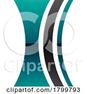 Persian Green And Black Glossy Concave Lens Shaped Letter I Icon