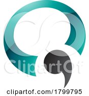 Poster, Art Print Of Persian Green And Black Glossy Comma Shaped Letter Q Icon