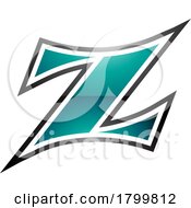 Persian Green And Black Glossy Arc Shaped Letter Z Icon