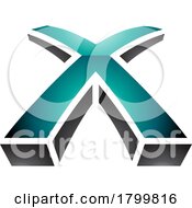 Poster, Art Print Of Persian Green And Black Glossy 3d Shaped Letter X Icon
