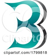 Poster, Art Print Of Persian Green And Black Curvy Glossy Letter B Icon Resembling Number 3