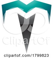 Persian Green And Black Glossy Letter T Icon With Pointy Tips