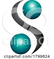 Persian Green And Black Glossy Letter S Icon With Spheres