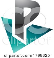Persian Green And Black Glossy Letter P Icon With A Triangle