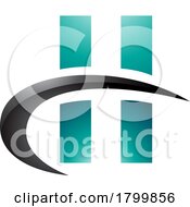 Persian Green And Black Glossy Letter H Icon With Vertical Rectangles And A Swoosh