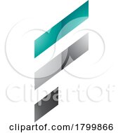 Persian Green And Black Glossy Letter F Icon With Diagonal Stripes